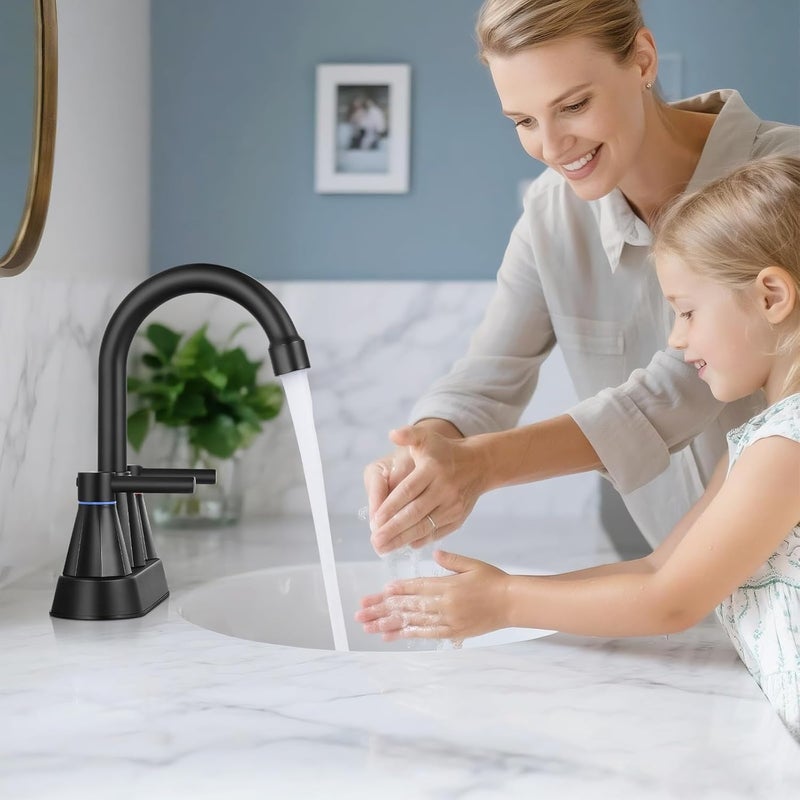 KHQF 4 inches Bathroom Faucet for 3 Hole,2-Handle Bathroom Sink Faucets with Pop Up Drain (Matte Black) - Image 3